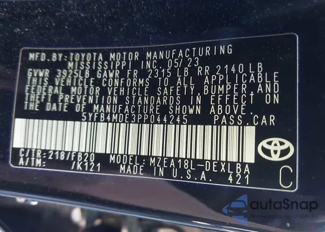 2023 Toyota Corolla Le z USA, uszkodzony, nr VIN 5YFB4MDE3PP044245